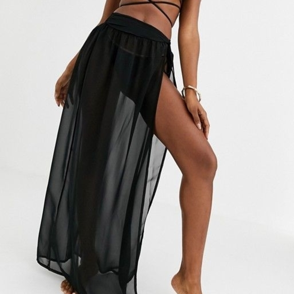 ASOS Black Beach Coverup Wrap Skirt